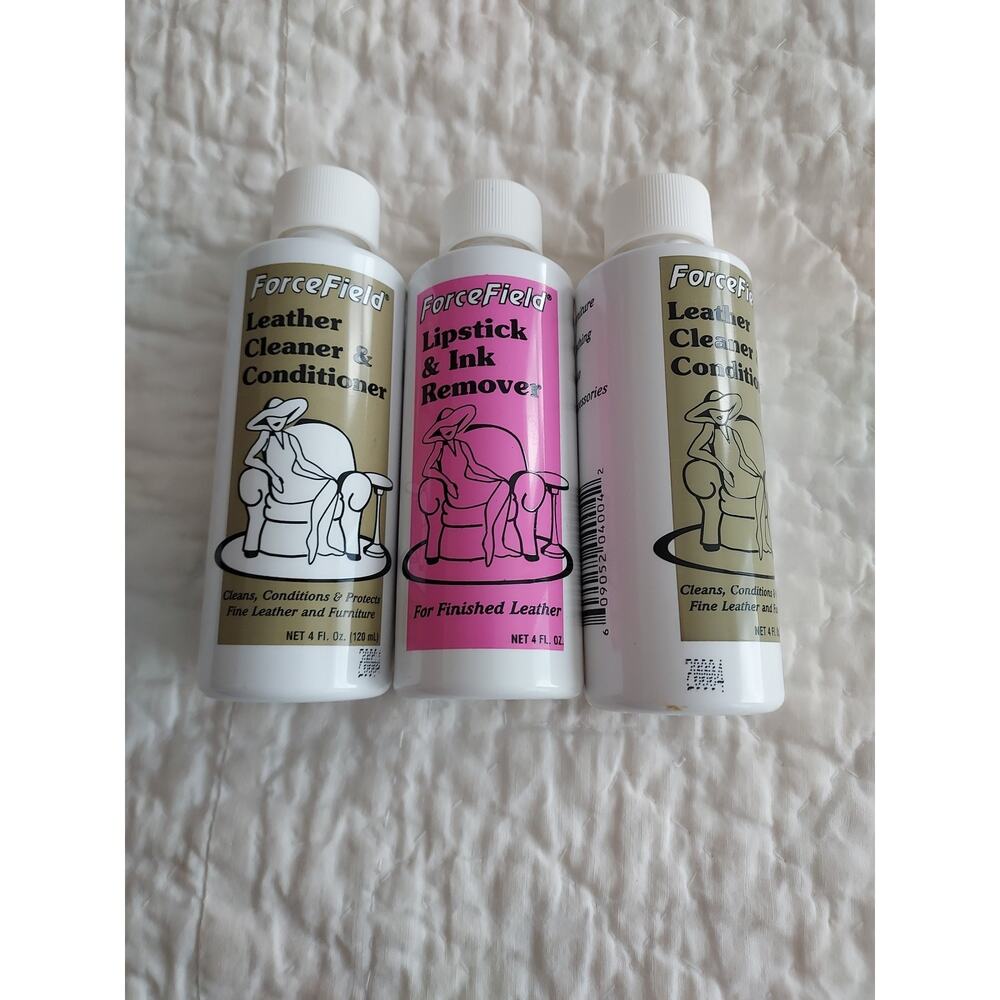New Force Field Leather Cleaner Conditioner + Lipstick And Ink Remover Bottles